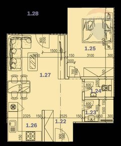 2 izbový apartmán B 1.2 : 57,57 m2 priamo pri lyžiarskom sva - 5
