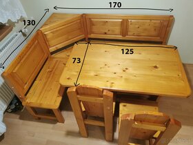 Rohová lavica, stôl a stoličky z masívu ( súprava ) - 5