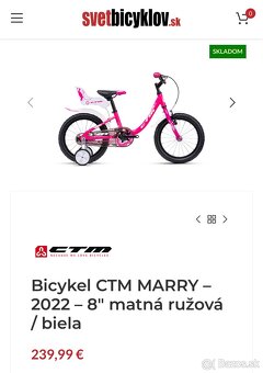 Detský bicykel dievčenský - CTK MARRY 8” matná ružová biela - 5