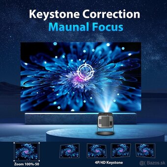 4k projektor android, Bluetooth, WiFi, obraz 150"+plátno - 5