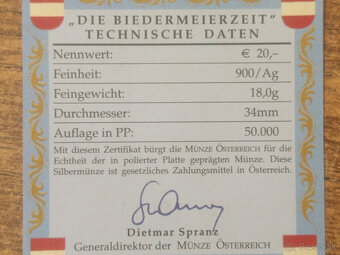 Metternich 2003 20€ PROOF – Investičné striebro Rakúsko - 5