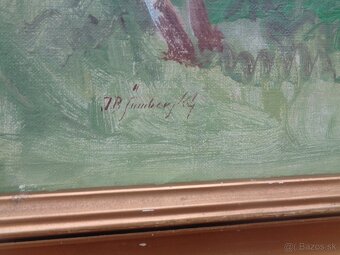 obraz, chalupky na okraji lesa - olejomalba - 5