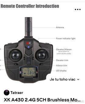 Diaľkový ovládač XK A430 RC A-430 - 5