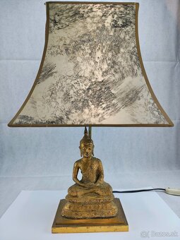 Antická bronzová stolová lampa s Budhovou soškou - 5