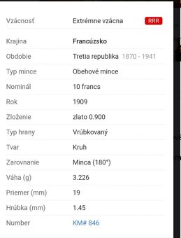 10 frank Francúzsko 1909 - 5