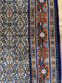 Nádherný ručne viazaný modrý Moud koberec, top stav, 300x79 - 5