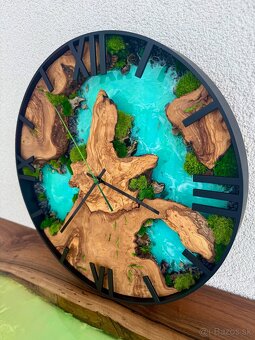 Machove hodiny s olivou a epoxidom 40cm , Epoxidove hodiny - 5