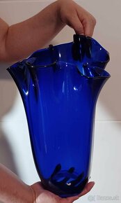 PREDANE  Obrovská kobaltová váza Fazzoletto Murano 60te roky - 5