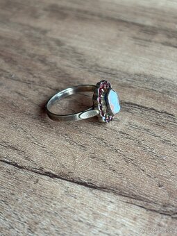 Strieborný prsteň - kameja, cesky granat - 5