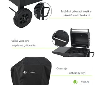 Gril s kolieskami a krytom na drevené uhlie - 5