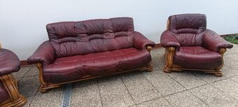 Kožená sedací souprava, gauč, křesla, masív, rustikální styl - 5