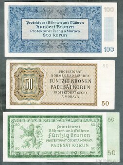 Staré bankovky válka PROTEKTORÁT KOMPLET SESTAVA NEPERFOROVÉ - 5