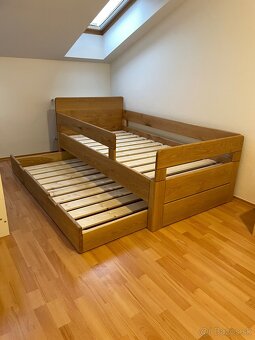 Dubová posteľ 90x200cm s výsuvným lôžkom - 5