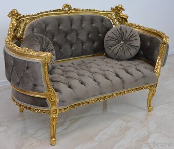 Zámecké řezbované sofa s amorky - čalouněné - 5