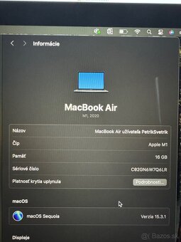 Predám MacBook Air M1 16GB RAM/ 256GB - 5