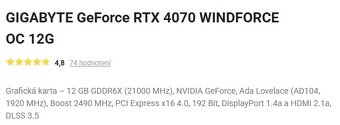 GIGABYTE GeForce RTX 4070 Windforce OC 12GB - 5