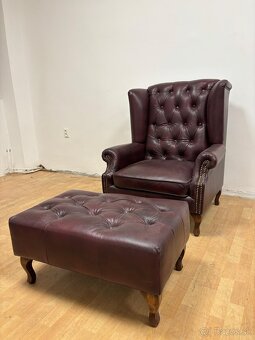 CHESTERFIELD ŠTÝL,KOŽENÁ SEDAČKA,3+1+UŠÁK+TABURET,NOVÁ - 5