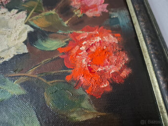 Predám starý obraz olejomalbu na plátne Kytica monogramista - 5