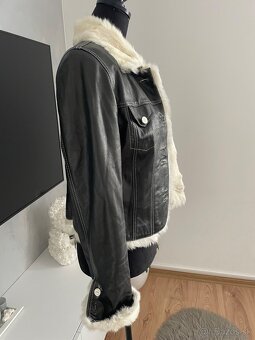 Kožená dámska bunda KRIZA JEANS s pravou kožušinou-40 - 5