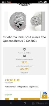 investičné striebro - mince - Queen's beasts Completer 2oz - 5