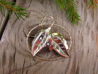 Stará strieborná brošňa listy, Ag 900 - 5