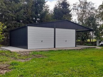 Montovaná plechová garáž 6×6 m + prístrešok 3×6 m s výklopný - 5