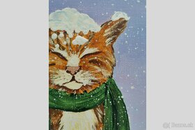 Maľba Zimná prechádzka mačky - 5