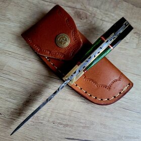nový kapesní Damaškový nôž handmade + pouzdro A+ - 5