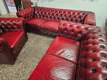 CHESTERFIELD ŠTÝL,BORDOVO-ČERVENÁ KOŽENÁ,NEROZŤAHOVACIA - 5