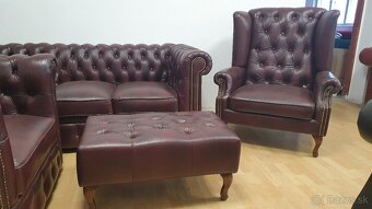 CHESTERFIELD ŠTÝL,KOŽENÁ SEDAČKA,3+1+UŠÁK+TABURET - 5
