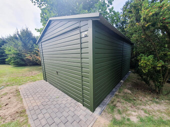 Plechová garáž 3,5×5, výklop. brána,zelená,strecha dvojspád - 5