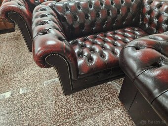 CHESTERFIELD ŠTÝL KOŽENÁ,BORDOVO-ČIERNA 3+2+1 - 5