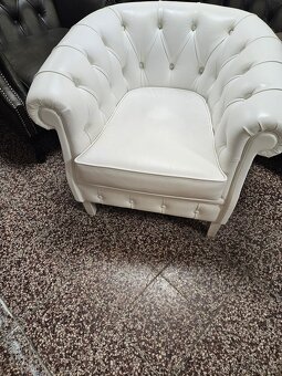 CHESTERFIELD ŠTÝL,KOŽENÁ BIELA PEVNÁ,ZĽACNENÁ - 5