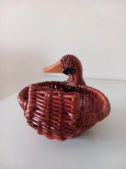 Starý prútený minikošík - miska v tvare kačičky 11,5x8 cm - 5