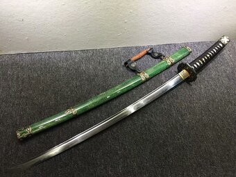 Predám katanu Nihontou, pošva zo zelenej kože, damašková čep - 5