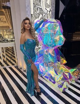 Tyrkysové dlhé spoločenské šaty - 5