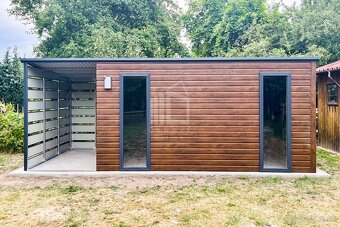 Záhradný domček s prístreškom, rozmer 2,5x2,5 - 5