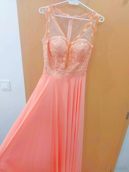 Nádherné marhuľovo-ružové spoločenské šaty, veľkosť S - 5