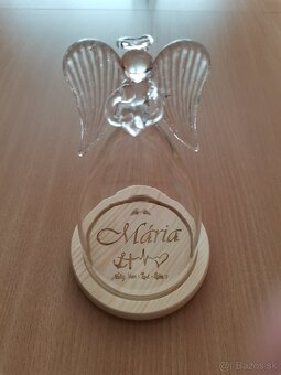 Sklenený Anjel s dreveným podnosom - 5