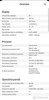 Predám herný notebook Acer Predator Helios Neo 16 Obsidian - 5