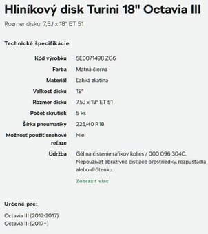 4ks originálny hliníkový disk 18'' Škoda Turini + zimné pn - 5