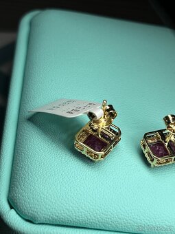 Rubinove nausnice 14k zlato s diamantami IGI - 5