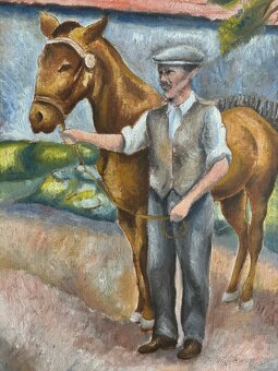 Starý obraz / Kůň a sedlák - D. Dařenová - olej 47x61 - 5