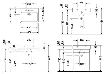 Duravit VERO umývadlo na dosku alebo stenu 60x47 cm - 5