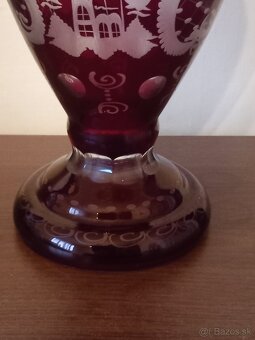 Veľká brúsená váza- rubínovo červené sklo - 5