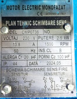 1 fázový elektromotor s remenicou na 220V 2,5kW 1500ot. - 5