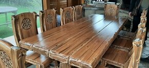 Drevený stôl 250×90+10kus.stoliček - 5