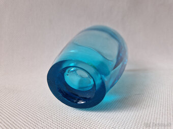 Stará modrá skleněná váza lisované sklo Václav Hanuš - 5