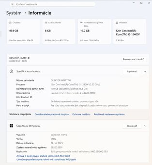 Počítač Intel I5-12400 + Geforce RTX3050 8GB + 1TB m.2SSD - 5