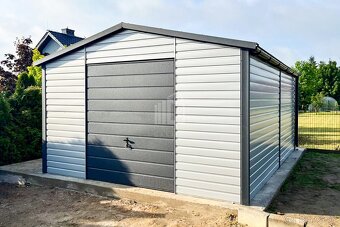 Plechová garáž 4,5x6 sedlová strecha, imitácia dreva - 5